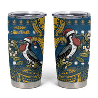 Nauru Christmas Tumbler Cup Frigatebird Bird Santa Tribal Waves DT05 Deep Blue - Polynesian Pride