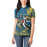 Nauru Christmas Women Polo Shirt Frigatebird Bird Santa Tribal Waves - Polynesian Pride