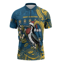 Nauru Christmas Zipper Polo Shirt Frigatebird Bird Santa Tribal Waves - Polynesian Pride