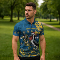 Nauru Christmas Zipper Polo Shirt Frigatebird Bird Santa Tribal Waves - Polynesian Pride
