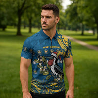 Nauru Christmas Zipper Polo Shirt Frigatebird Bird Santa Tribal Waves - Polynesian Pride