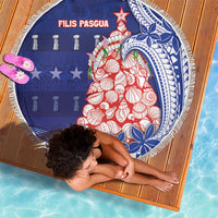 Northern Mariana Islands Christmas Beach Blanket Seashell Xmas Tree Tribal Waves - Polynesian Pride