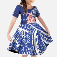 Northern Mariana Islands Christmas Family Matching Long Sleeve Bodycon Dress and Hawaiian Shirt Seashell Xmas Tree Tribal Waves DT05 Daughter's Dress Navy - Polynesian Pride