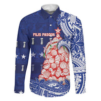 Northern Mariana Islands Christmas Family Matching Off The Shoulder Long Sleeve Dress and Hawaiian Shirt Seashell Xmas Tree Tribal Waves DT05 Dad's Shirt - Long Sleeve Navy - Polynesian Pride