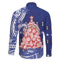 Northern Mariana Islands Christmas Family Matching Short Sleeve Bodycon Dress and Hawaiian Shirt Seashell Xmas Tree Tribal Waves - Polynesian Pride