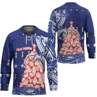 Northern Mariana Islands Christmas Hockey Jersey Seashell Xmas Tree Tribal Waves DT05 - Polynesian Pride