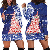 Northern Mariana Islands Christmas Hoodie Dress Seashell Xmas Tree Tribal Waves - Polynesian Pride