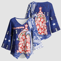 Northern Mariana Islands Christmas Kimono Sleeve Blouse Seashell Xmas Tree Tribal Waves - Polynesian Pride