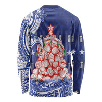 Northern Mariana Islands Christmas Long Sleeve Shirt Seashell Xmas Tree Tribal Waves - Polynesian Pride