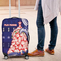 Northern Mariana Islands Christmas Luggage Cover Seashell Xmas Tree Tribal Waves - Polynesian Pride