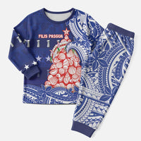 Northern Mariana Islands Christmas Pajama Set Seashell Xmas Tree Tribal Waves - Polynesian Pride