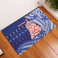 Northern Mariana Islands Christmas Rubber Doormat Seashell Xmas Tree Tribal Waves - Polynesian Pride