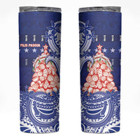 Northern Mariana Islands Christmas Skinny Tumbler Seashell Xmas Tree Tribal Waves - Polynesian Pride