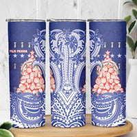 Northern Mariana Islands Christmas Skinny Tumbler Seashell Xmas Tree Tribal Waves - Polynesian Pride