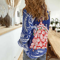 Northern Mariana Islands Christmas Women Casual Shirt Seashell Xmas Tree Tribal Waves - Polynesian Pride