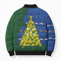 Solomon Islands Christmas Bomber Puffer Jacket Seashell Xmas Tree Tribal Waves - Polynesian Pride