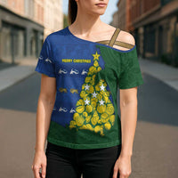 Solomon Islands Christmas Cross Shoulder Shirt Seashell Xmas Tree Tribal Waves DT05 - Polynesian Pride