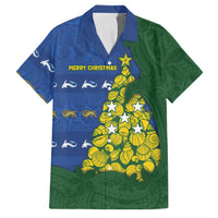 Solomon Islands Christmas Family Matching Mermaid Dress and Hawaiian Shirt Seashell Xmas Tree Tribal Waves DT05 Dad's Shirt - Short Sleeve Navy - Polynesian Pride