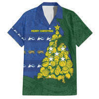 Solomon Islands Christmas Family Matching Off Shoulder Maxi Dress and Hawaiian Shirt Seashell Xmas Tree Tribal Waves DT05 Dad's Shirt - Short Sleeve Navy - Polynesian Pride