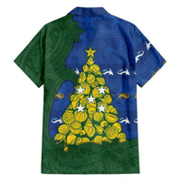 Solomon Islands Christmas Family Matching Off Shoulder Short Dress and Hawaiian Shirt Seashell Xmas Tree Tribal Waves DT05 - Polynesian Pride