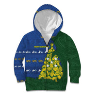 Solomon Islands Christmas Kid Hoodie Seashell Xmas Tree Tribal Waves - Polynesian Pride