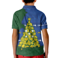 Solomon Islands Christmas Kid Polo Shirt Seashell Xmas Tree Tribal Waves - Polynesian Pride