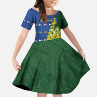 Solomon Islands Christmas Kid Short Sleeve Dress Seashell Xmas Tree Tribal Waves DT05 KID Navy - Polynesian Pride