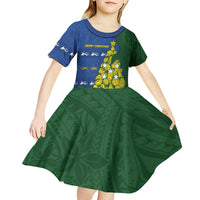 Solomon Islands Christmas Kid Short Sleeve Dress Seashell Xmas Tree Tribal Waves DT05 - Polynesian Pride