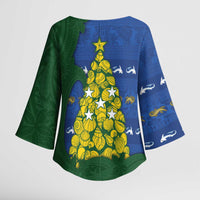 Solomon Islands Christmas Kimono Sleeve Blouse Seashell Xmas Tree Tribal Waves - Polynesian Pride