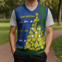 Solomon Islands Christmas Knitted V-Neck Vest Seashell Xmas Tree Tribal Waves - Polynesian Pride