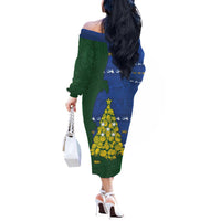 Solomon Islands Christmas Off The Shoulder Long Sleeve Dress Seashell Xmas Tree Tribal Waves - Polynesian Pride