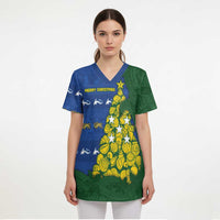 Solomon Islands Christmas Scrub Top Seashell Xmas Tree Tribal Waves - Polynesian Pride