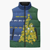 Solomon Islands Christmas Sleeveless Puffer Jacket Seashell Xmas Tree Tribal Waves - Polynesian Pride