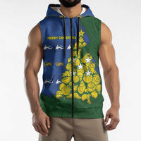 Solomon Islands Christmas Sleeveless Zip Hoodie Seashell Xmas Tree Tribal Waves - Polynesian Pride