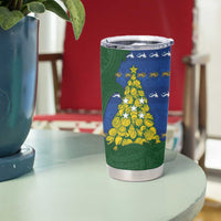 Solomon Islands Christmas Tumbler Cup Seashell Xmas Tree Tribal Waves - Polynesian Pride