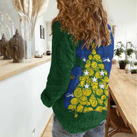 Solomon Islands Christmas Women Casual Shirt Seashell Xmas Tree Tribal Waves - Polynesian Pride