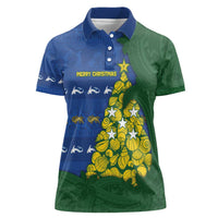 Solomon Islands Christmas Women Polo Shirt Seashell Xmas Tree Tribal Waves DT05 Female Navy - Polynesian Pride