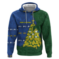 Solomon Islands Christmas Zip Hoodie Seashell Xmas Tree Tribal Waves - Polynesian Pride