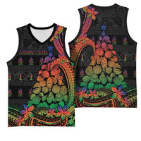 New Caledonia Christmas Basketball Jersey Seashell Xmas Tree Tribal Waves - Polynesian Pride