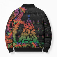 New Caledonia Christmas Bomber Puffer Jacket Seashell Xmas Tree Tribal Waves - Polynesian Pride