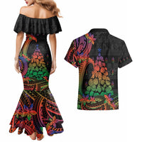 New Caledonia Christmas Couples Matching Mermaid Dress and Hawaiian Shirt Seashell Xmas Tree Tribal Waves - Polynesian Pride