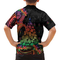 New Caledonia Christmas Family Matching Off The Shoulder Long Sleeve Dress and Hawaiian Shirt Seashell Xmas Tree Tribal Waves DT05 - Polynesian Pride