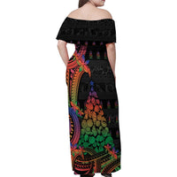New Caledonia Christmas Family Matching Off Shoulder Maxi Dress and Hawaiian Shirt Seashell Xmas Tree Tribal Waves - Polynesian Pride