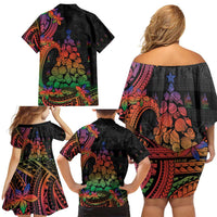 New Caledonia Christmas Family Matching Off Shoulder Short Dress and Hawaiian Shirt Seashell Xmas Tree Tribal Waves DT05 - Polynesian Pride