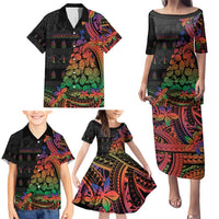 New Caledonia Christmas Family Matching Puletasi and Hawaiian Shirt Seashell Xmas Tree Tribal Waves DT05 - Polynesian Pride