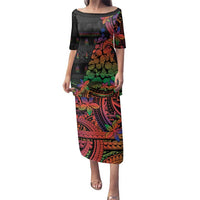 New Caledonia Christmas Family Matching Puletasi and Hawaiian Shirt Seashell Xmas Tree Tribal Waves DT05 Mom's Dress Black - Polynesian Pride