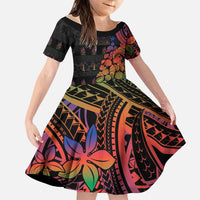 New Caledonia Christmas Family Matching Short Sleeve Bodycon Dress and Hawaiian Shirt Seashell Xmas Tree Tribal Waves DT05 Daughter's Dress Black - Polynesian Pride