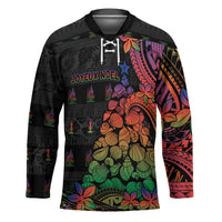 New Caledonia Christmas Hockey Jersey Seashell Xmas Tree Tribal Waves - Polynesian Pride