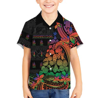 New Caledonia Christmas Kid Hawaiian Shirt Seashell Xmas Tree Tribal Waves DT05 Kid Black - Polynesian Pride