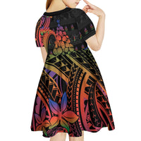 New Caledonia Christmas Kid Short Sleeve Dress Seashell Xmas Tree Tribal Waves - Polynesian Pride